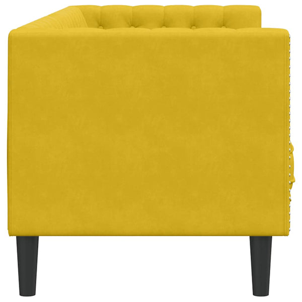 Gelbes 3-Sitzer Chesterfield Sofa Samt