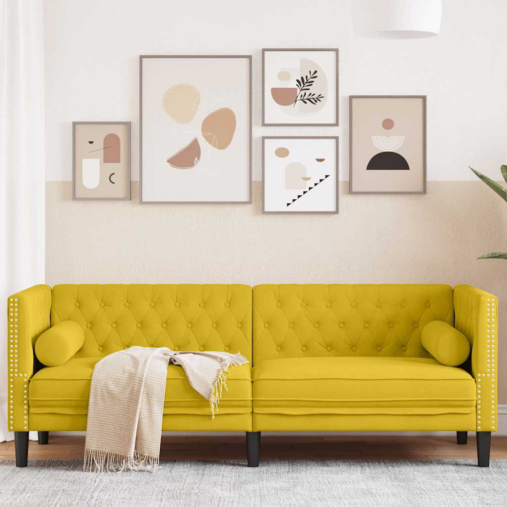 Gelbes 3-Sitzer Chesterfield Sofa Samt