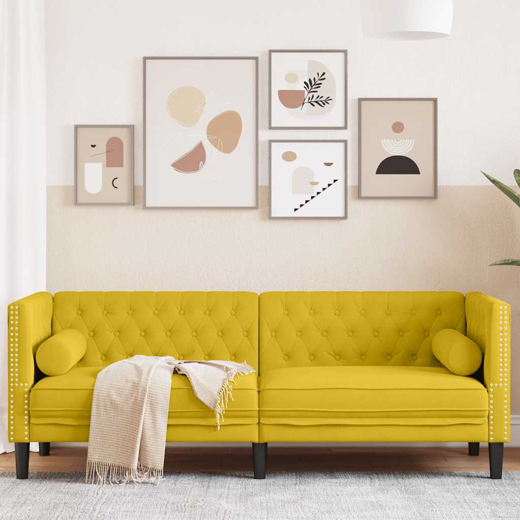 Gelbes 3-Sitzer Chesterfield Sofa Samt