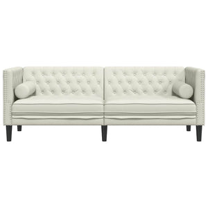 vidaXL Canapé Chesterfield avec traversins 3 places crème velours