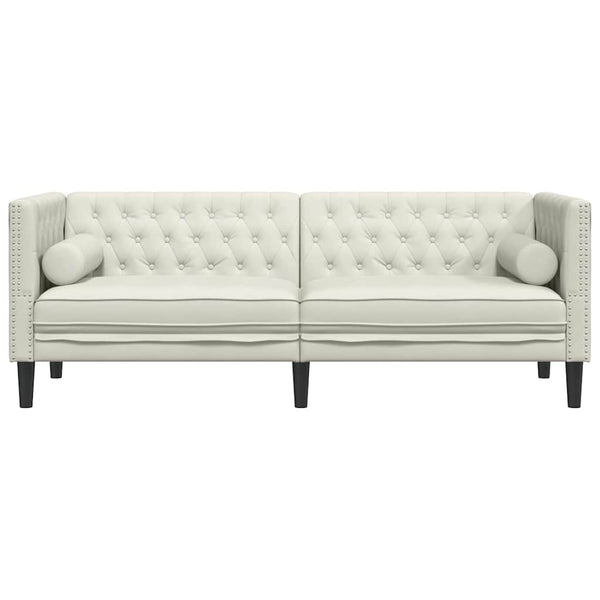 vidaXL Canapé Chesterfield avec traversins 3 places crème velours