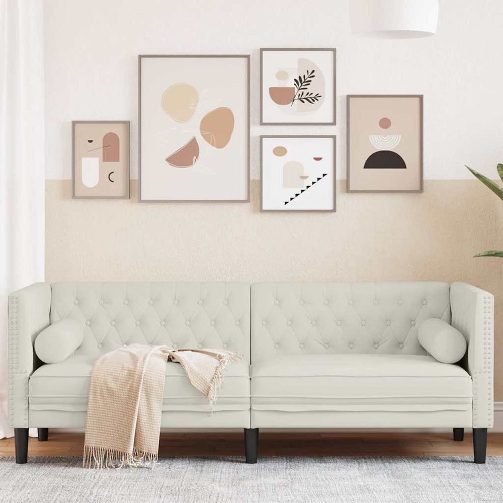 Chesterfield Sofa Creme Samt 3-Sitzer