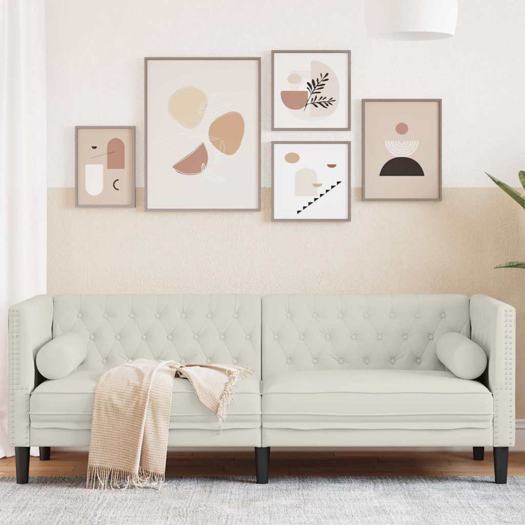 vidaXL Canapé Chesterfield avec traversins 3 places crème velours