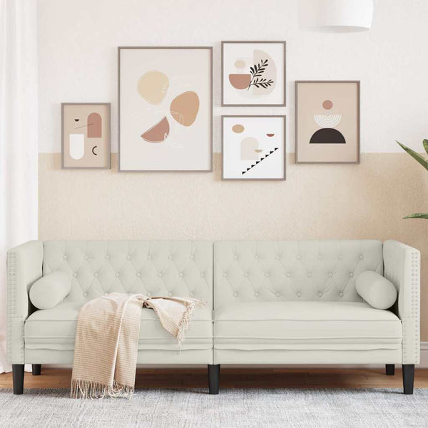vidaXL Canapé Chesterfield avec traversins 3 places crème velours