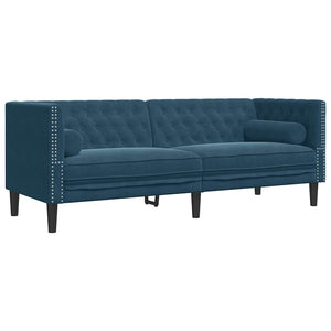 vidaXL Canapé Chesterfield 3 places en velours bleu avec traversins