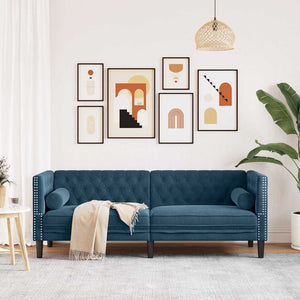vidaXL Canapé Chesterfield 3 places en velours bleu avec traversins