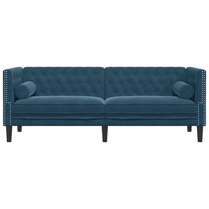 vidaXL Canapé Chesterfield 3 places en velours bleu avec traversins