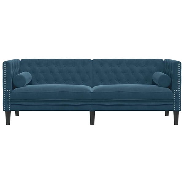 vidaXL Canapé Chesterfield 3 places en velours bleu avec traversins