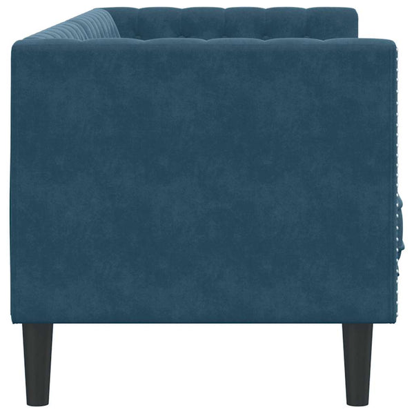 vidaXL Canapé Chesterfield 3 places en velours bleu avec traversins