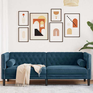 vidaXL Canapé Chesterfield 3 places en velours bleu avec traversins