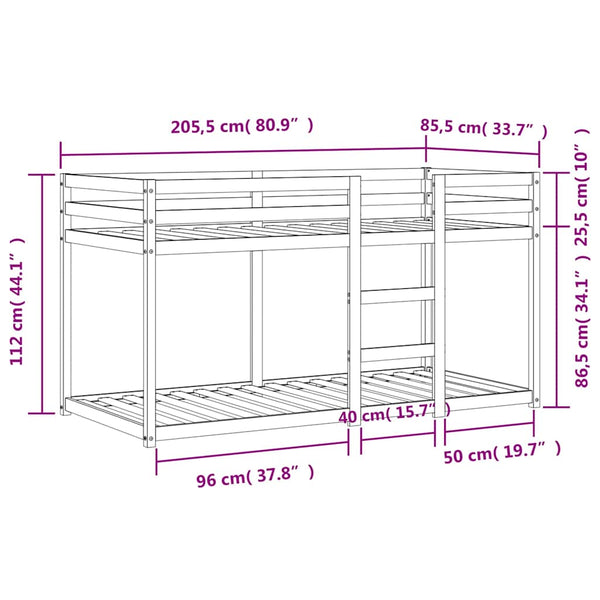 Etagenbett 80x200 cm Kiefer Massivholz Wachsbraun