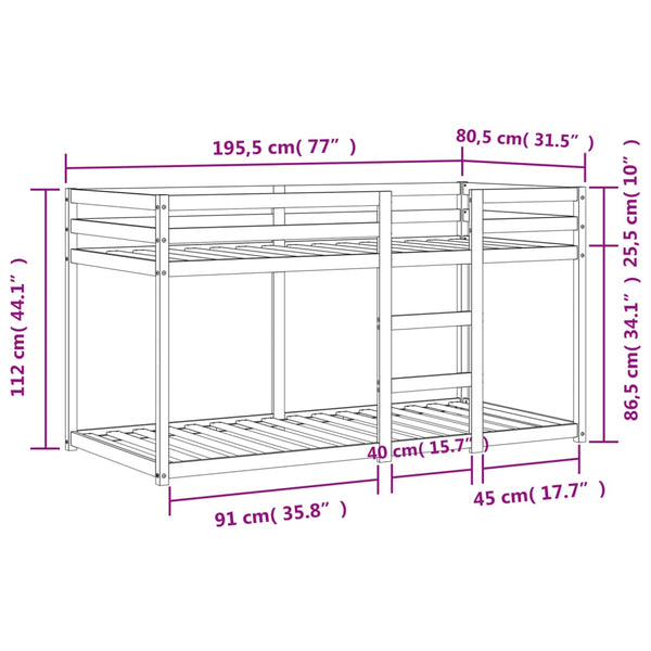 Etagenbett Kiefer 75x190 cm Wachsbraun