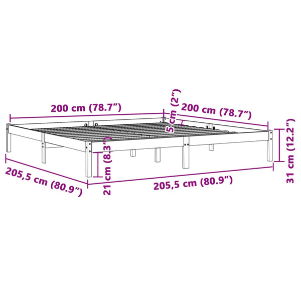 vidaXL Lit en bois massif sans matelas Marron ciré 200x200 Bois de pin