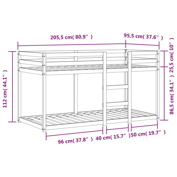 vidaXL Lit superposé marron ciré 90x200 cm Bois de pin massif
