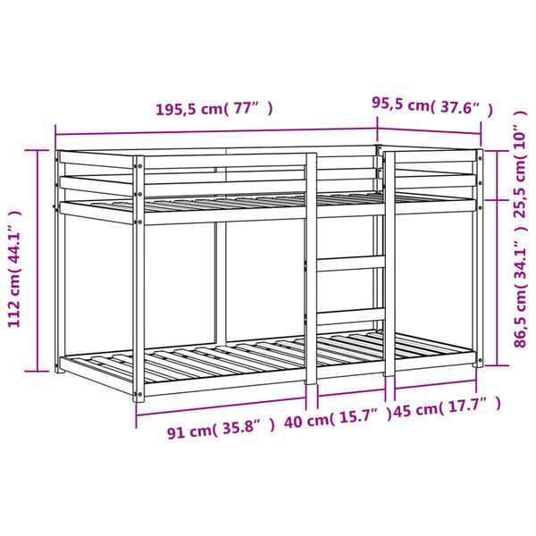 vidaXL Lit superposé marron miel 90x190 cm pin massif