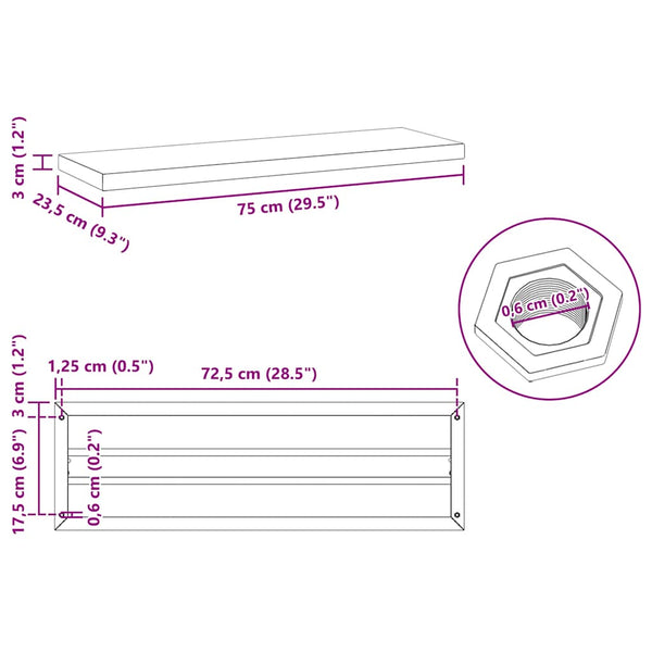 Wandregale 2 Stk. 75x23,5 cm Silbern Edelstahl