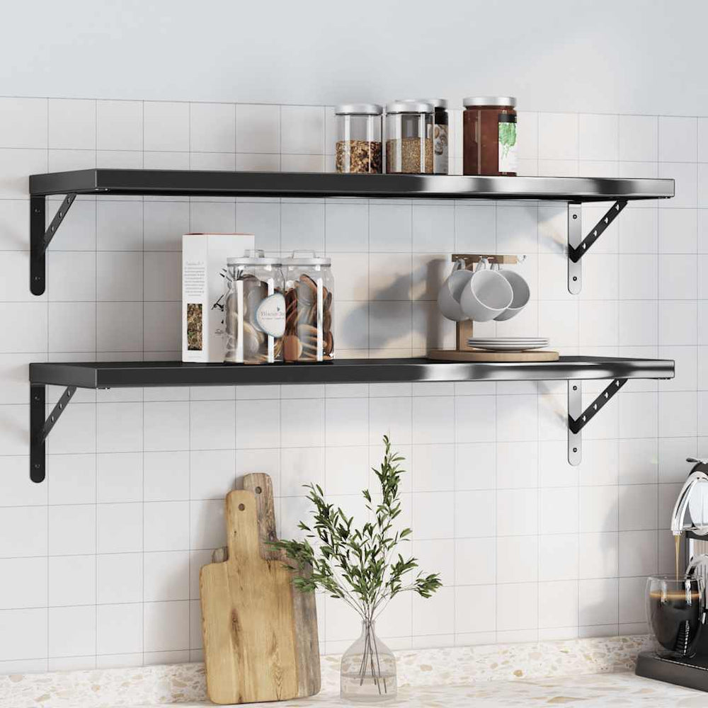 Wandregale 2 Stk. 100x30 cm Schwarz Edelstahl