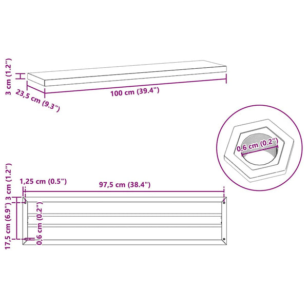 Wandregale 2 Stk. 100x23,5 cm Schwarz Edelstahl