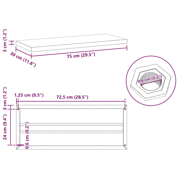 Wandregale 2 Stk. 75x30 cm Schwarz Edelstahl