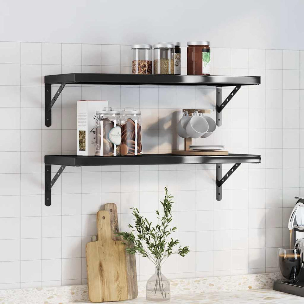 Wandregale 2 Stk. 75x30 cm Schwarz Edelstahl