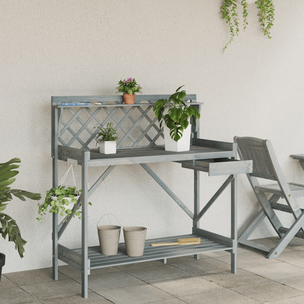 Pflanztisch mit Rankgitter Grau Tanne Massivholz