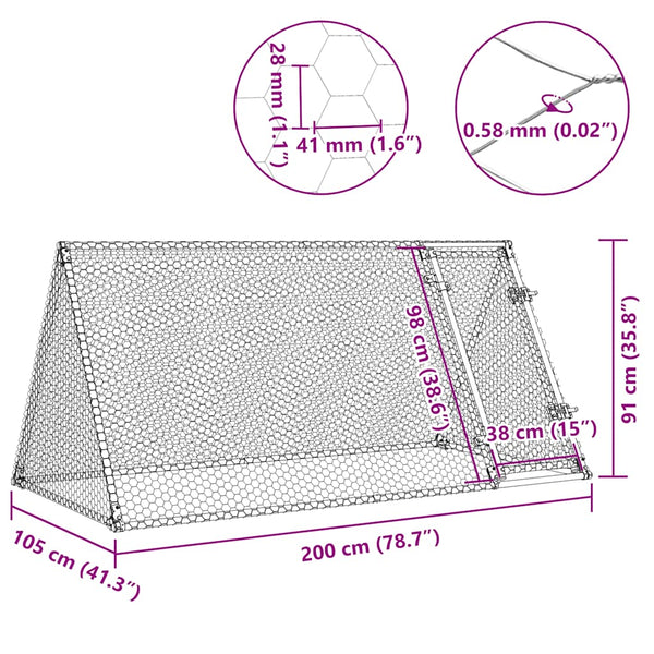Hühnerkäfig Silbern 200x105x91 cm Verzinkter Stahl
