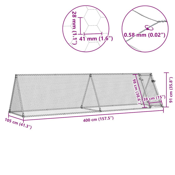 Hühnerkäfig Silbern 400x105x91 cm Verzinkter Stahl