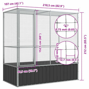 Voliere Silbern 210,5x107x212 cm Stahl