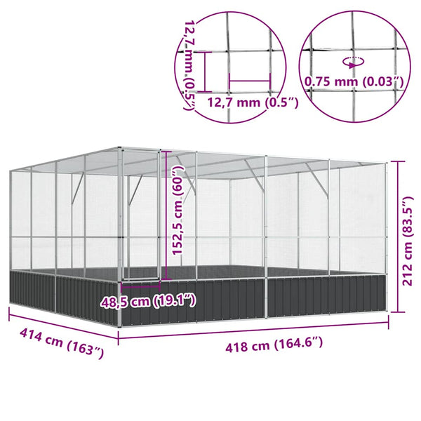 Voliere Silbern 418x414x212 cm Stahl