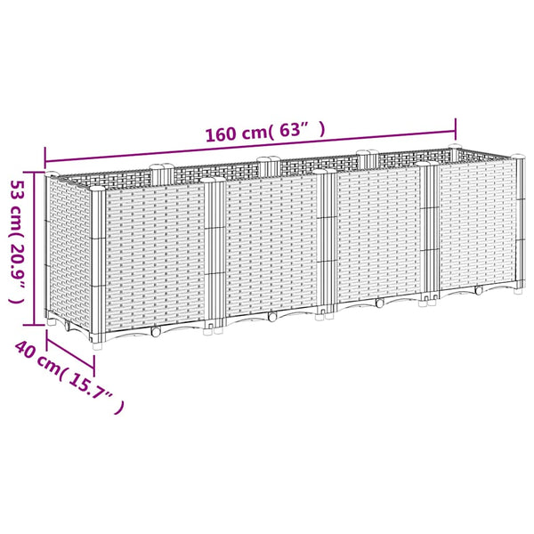 vidaXL Jardinière gris clair 160x40x53 cm PP
