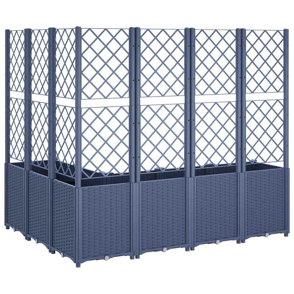 Blaugrauer Pflanzkübel mit Rankgitter 160 cm