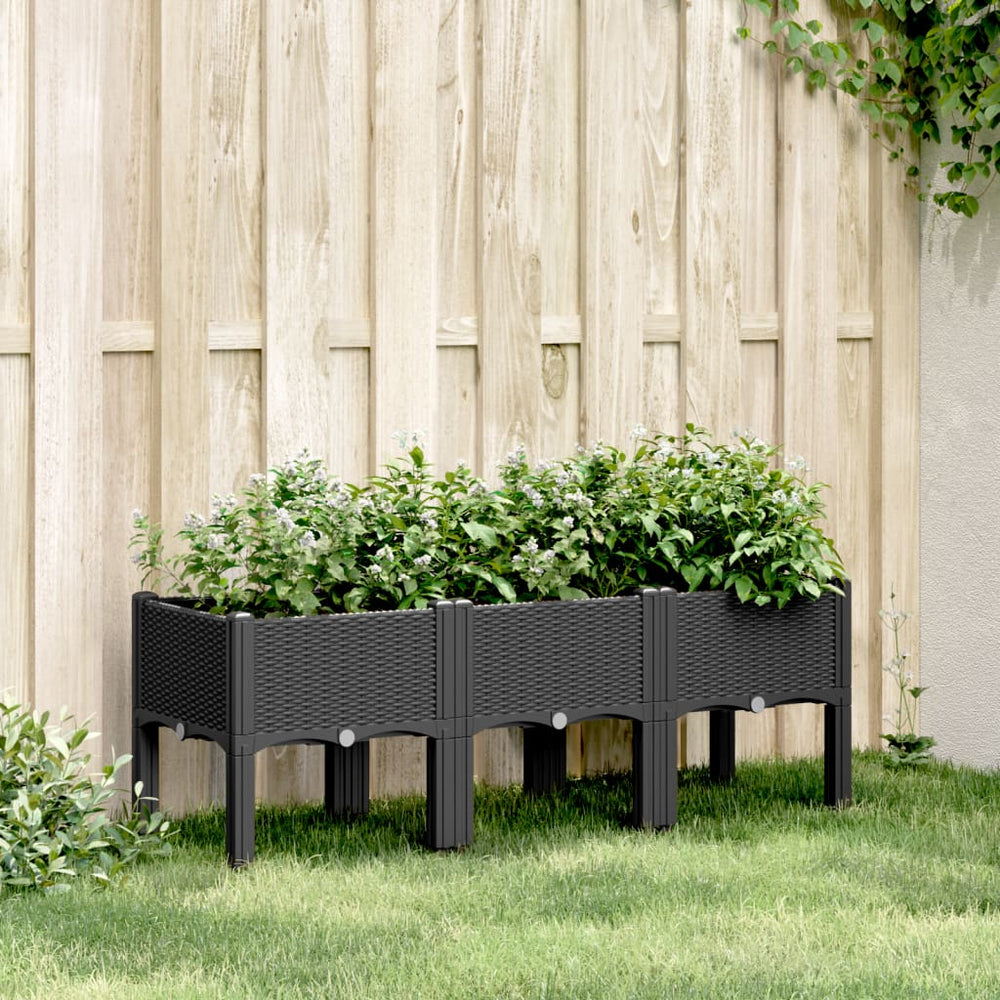 Schwarzer Pflanzkasten mit Beinen 120x40x42 cm