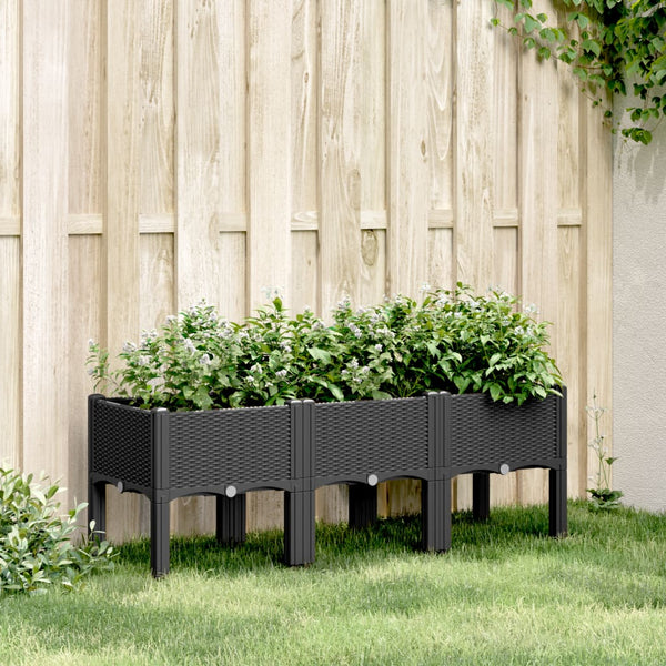 Schwarzer Pflanzkasten mit Beinen 120x40x42 cm