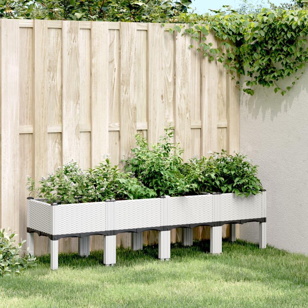 Weißer Pflanzkasten mit Beinen 160 cm