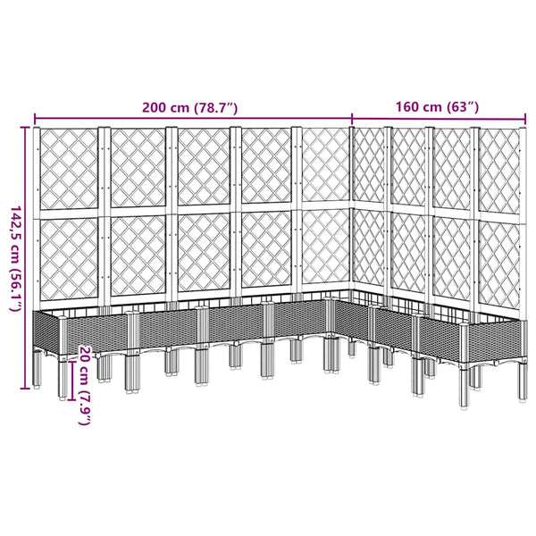 Pflanzkübel mit Rankgitter Braun 200 cm
