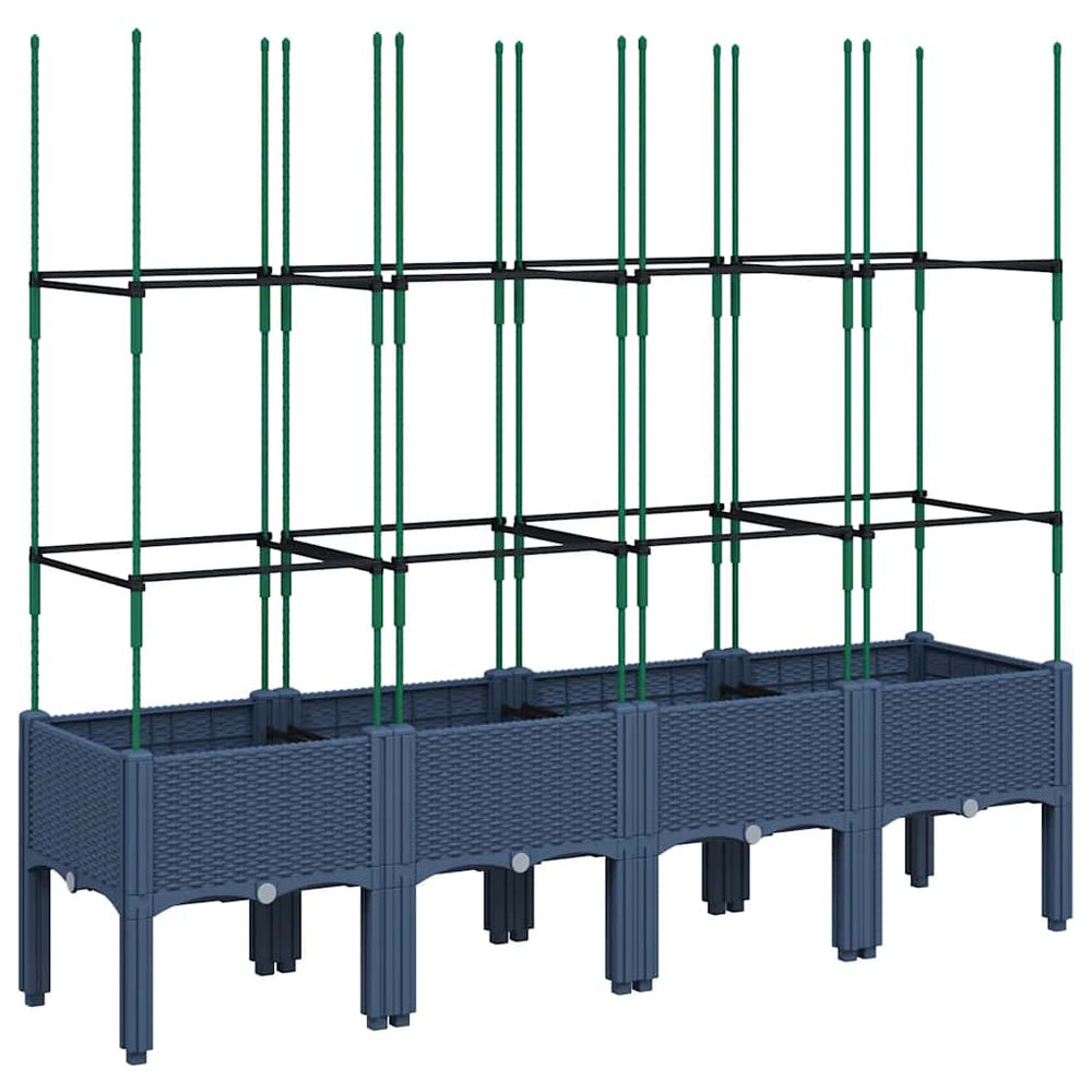 Blaugrauer Pflanzkübel mit Rankgitter 160cm