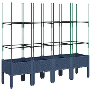 Blaugrauer Pflanzkübel mit Rankgitter 160cm