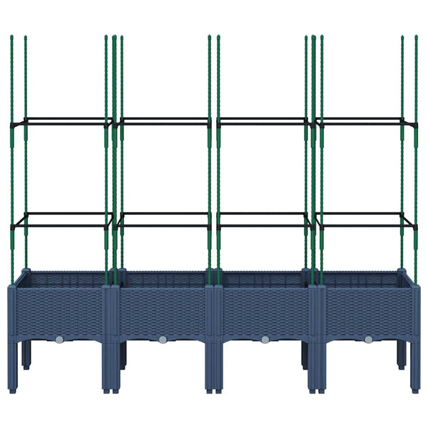 Blaugrauer Pflanzkübel mit Rankgitter 160cm