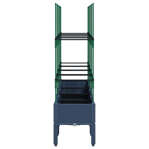 Blaugrauer Pflanzkübel mit Rankgitter 160cm