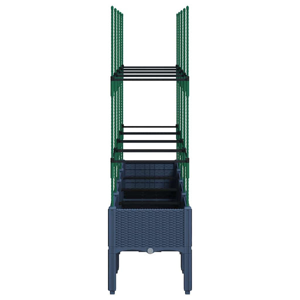 Blaugrauer Pflanzkübel mit Rankgitter 160cm