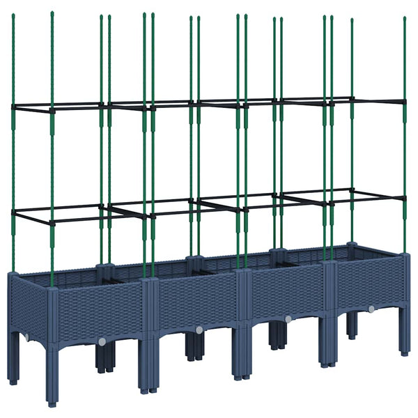 Blaugrauer Pflanzkübel mit Rankgitter 160cm
