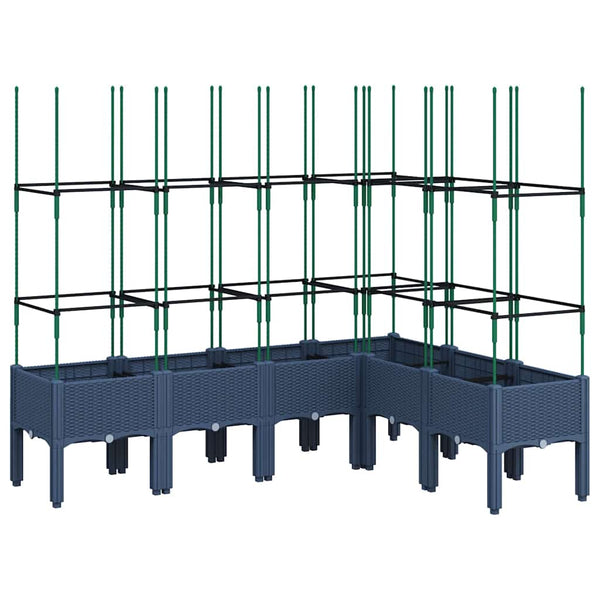 Blaugrauer Pflanzkübel mit Rankgitter 160 cm
