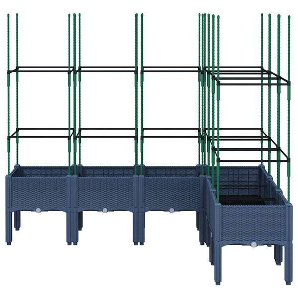 Blaugrauer Pflanzkübel mit Rankgitter 160 cm