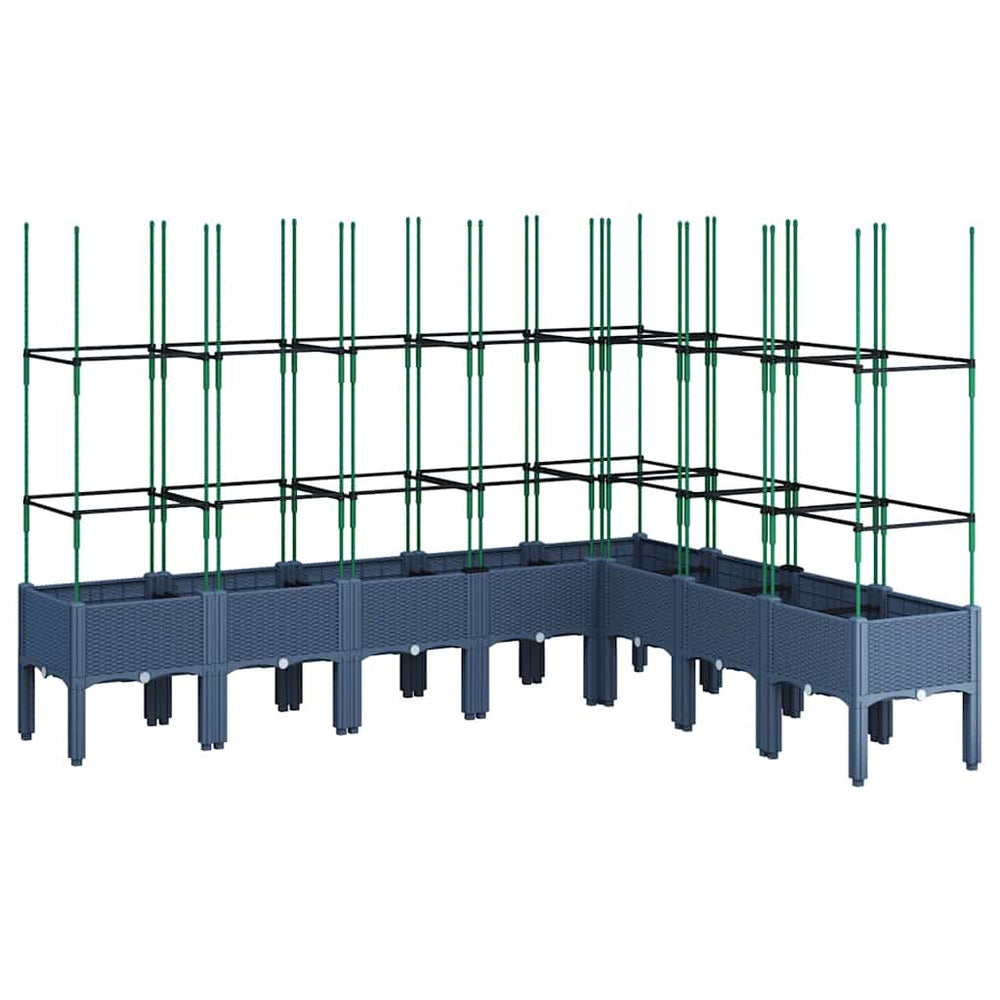 Blaugrauer Pflanzkübel mit Rankgitter 200cm