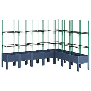 Blaugrauer Pflanzkübel mit Rankgitter 200cm