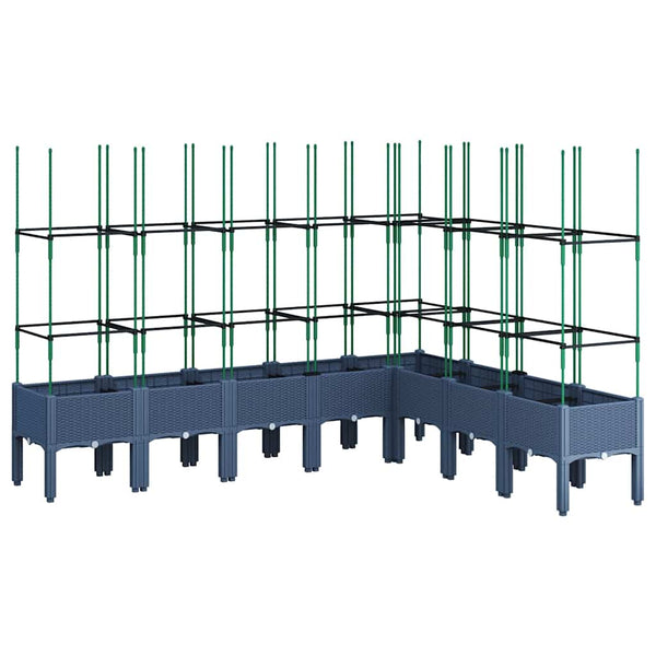 Blaugrauer Pflanzkübel mit Rankgitter 200cm