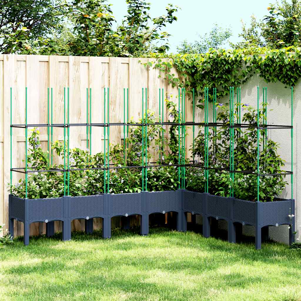 Blaugrauer Pflanzkübel mit Rankgitter 200cm