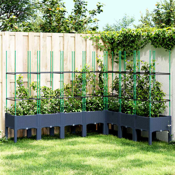 Blaugrauer Pflanzkübel mit Rankgitter 200cm