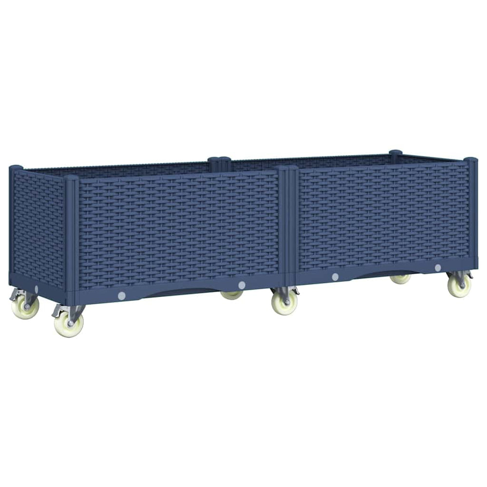 Blaugrauer Pflanzkasten mit Rollen 160 cm