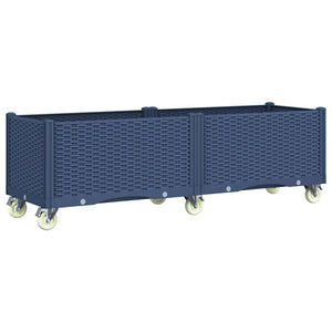Blaugrauer Pflanzkasten mit Rollen 160 cm